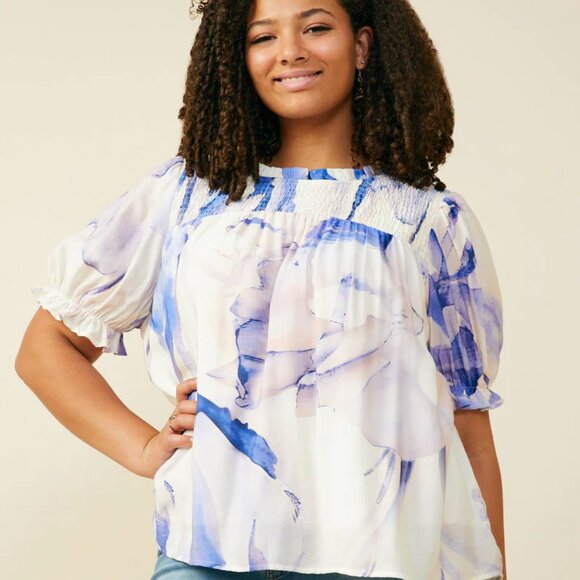 Hayden Tops - Hayden Artistic Blue and Cream Blouse Size 3XL NWT